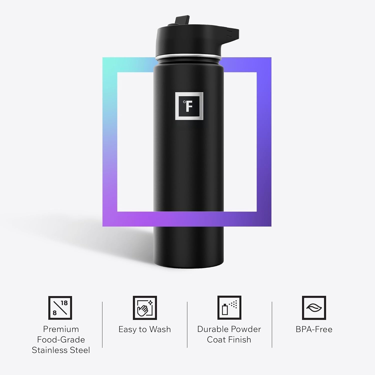 IRON °FLASK Camping & Hiking Hydration Flask with Straw, Wide Mouth Insulated Stainless Steel Sports Water Bottle - 40 oz Midnight Black - Image 5