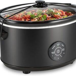 Hamilton Beach 7 Quart Set & Forget Portable Programmable Slow Cooker, 15 Cooking Options With 5 Time and 3 Heat Options, Large Dishwasher Safe Stoneware Crock and Glass, Lid Latch, Black (33670)